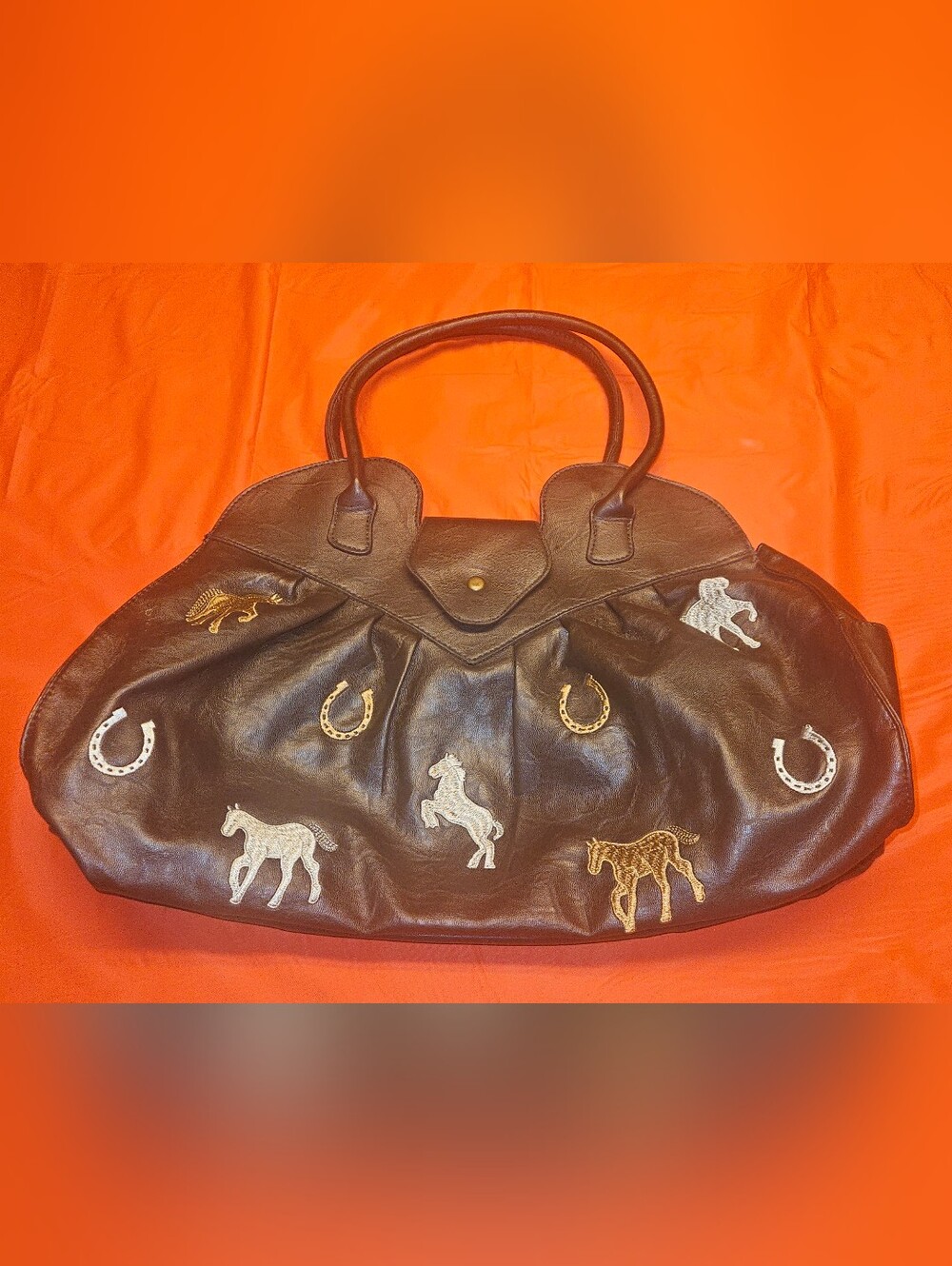 Braciano Vintage Faux Leather Equestrian Satchel Bag Pleated Silhouette E.U.C.